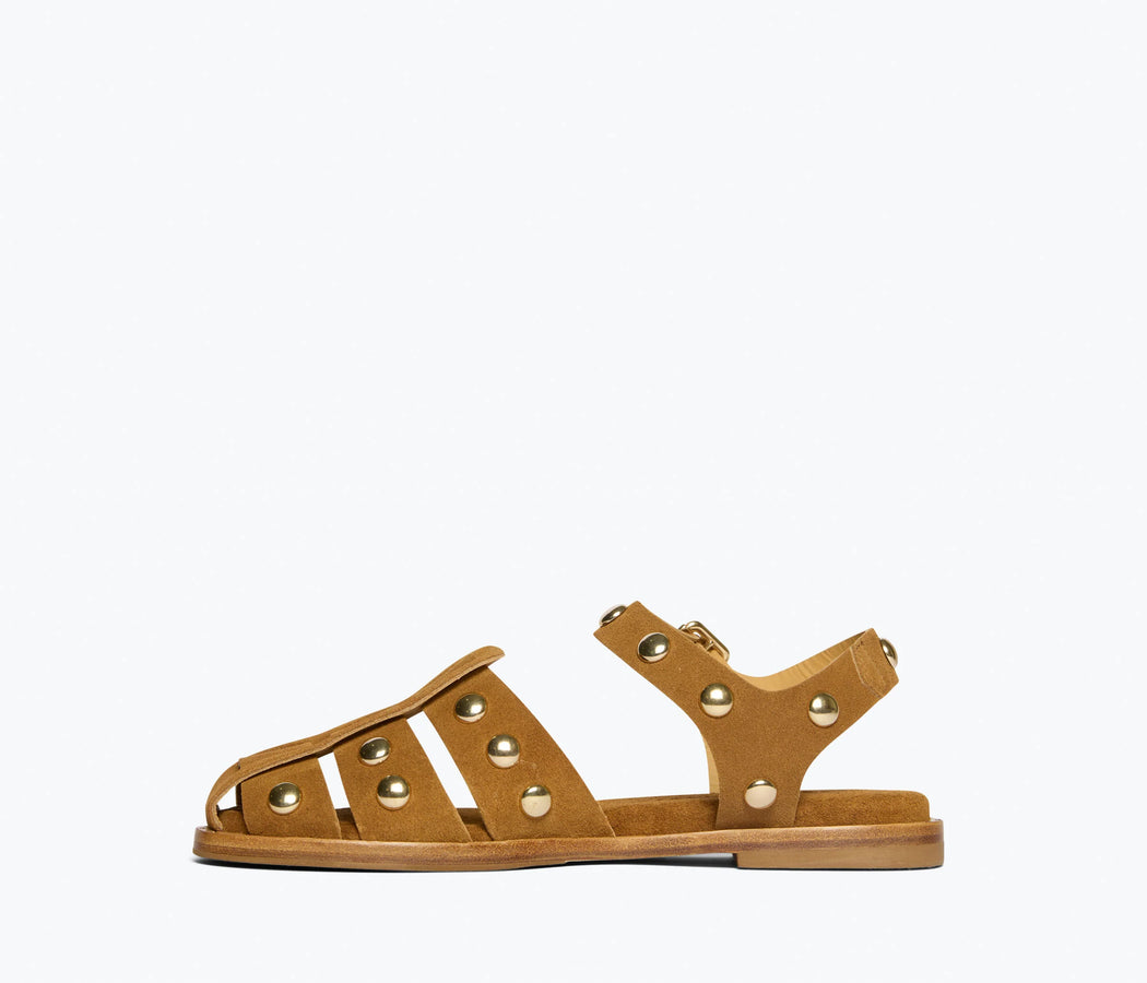 Sera Fisherman Sandal l Nut Suede w/ Gold Studs