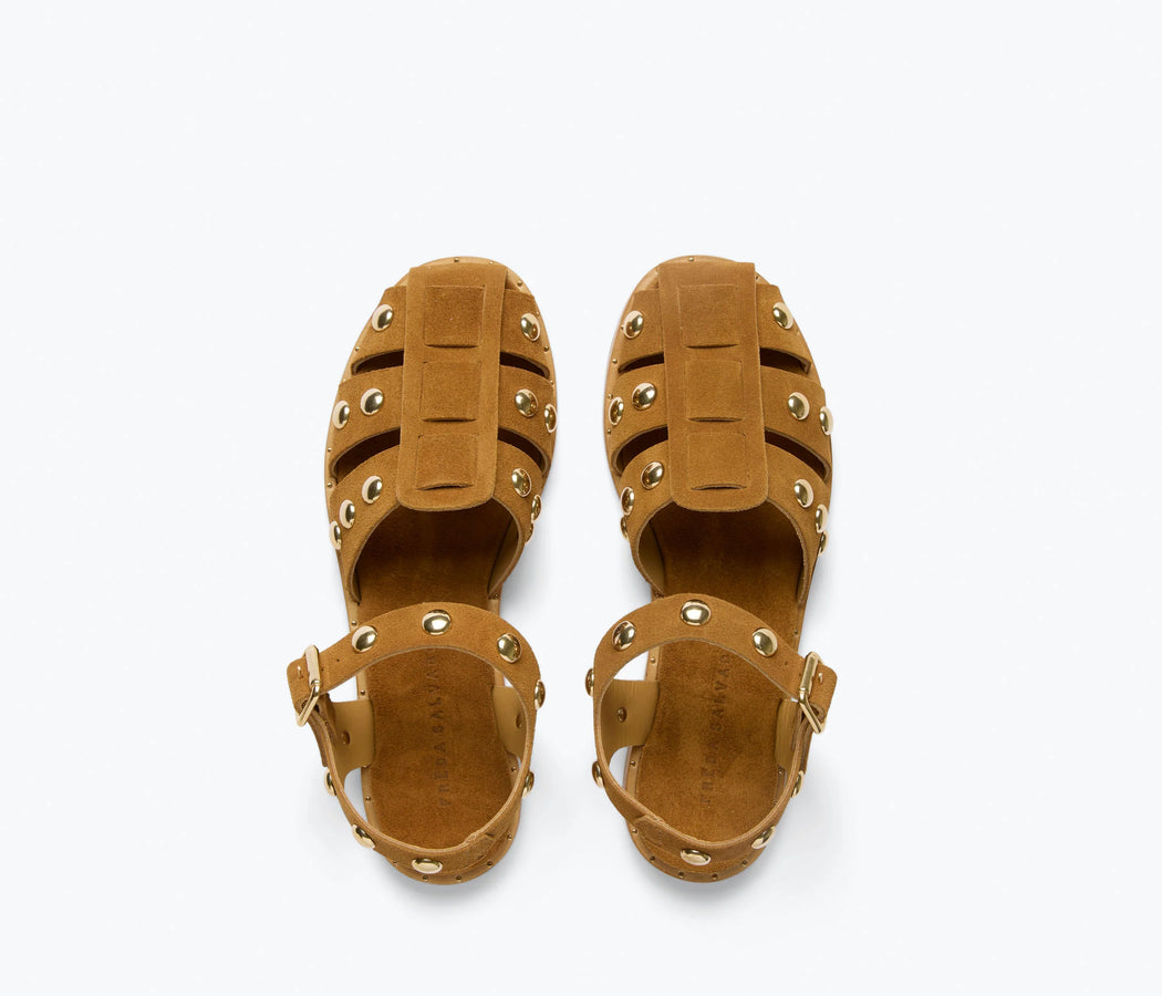 Sera Fisherman Sandal l Nut Suede w/ Gold Studs