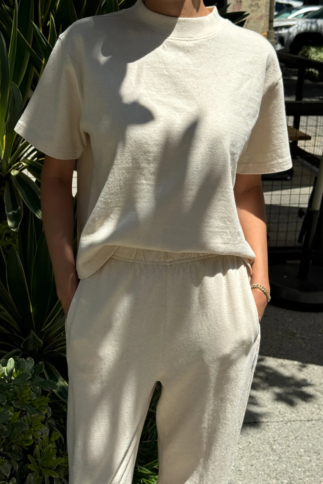 Sunset Mock Neck Tee l Natural