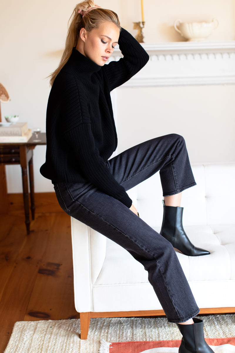 Carolyn Funnel Neck Sweater | Black