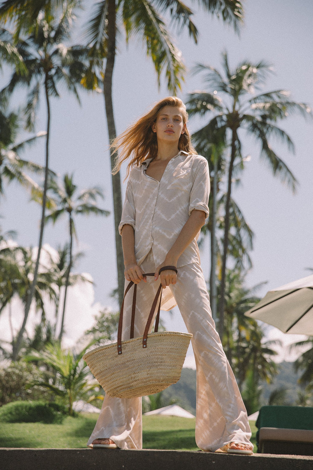 MARINA TIE DYE FLARE PANTS | SAND/VANILLA