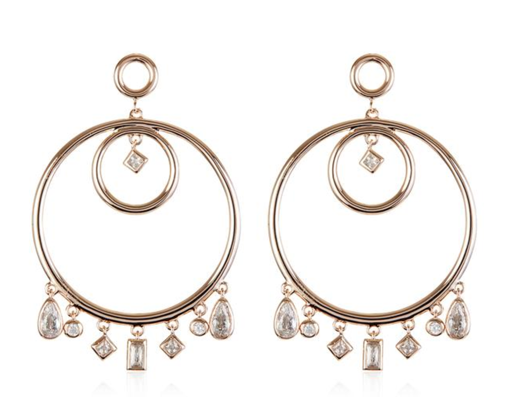 Hanging Stone Hoop Earrings | Rose Gold