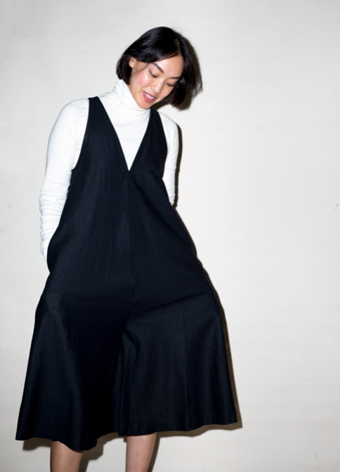 Ginger V-Neck Wide Leg Cropped Onesie | Black