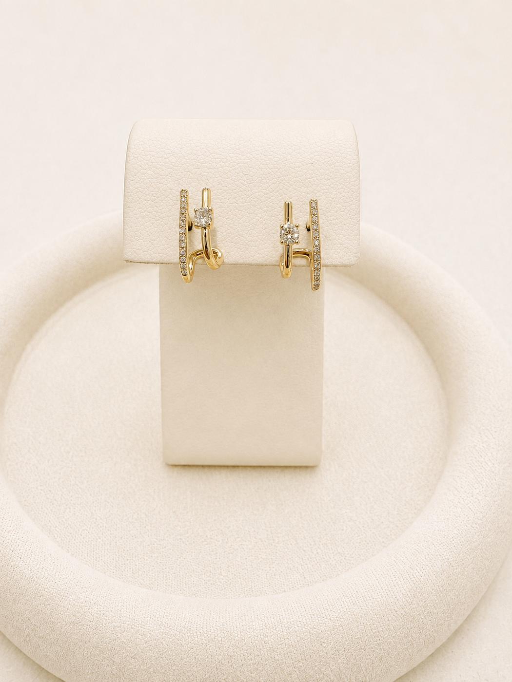 Line Cuff Earrings with Pave Diamonds and Prong Set Diamond