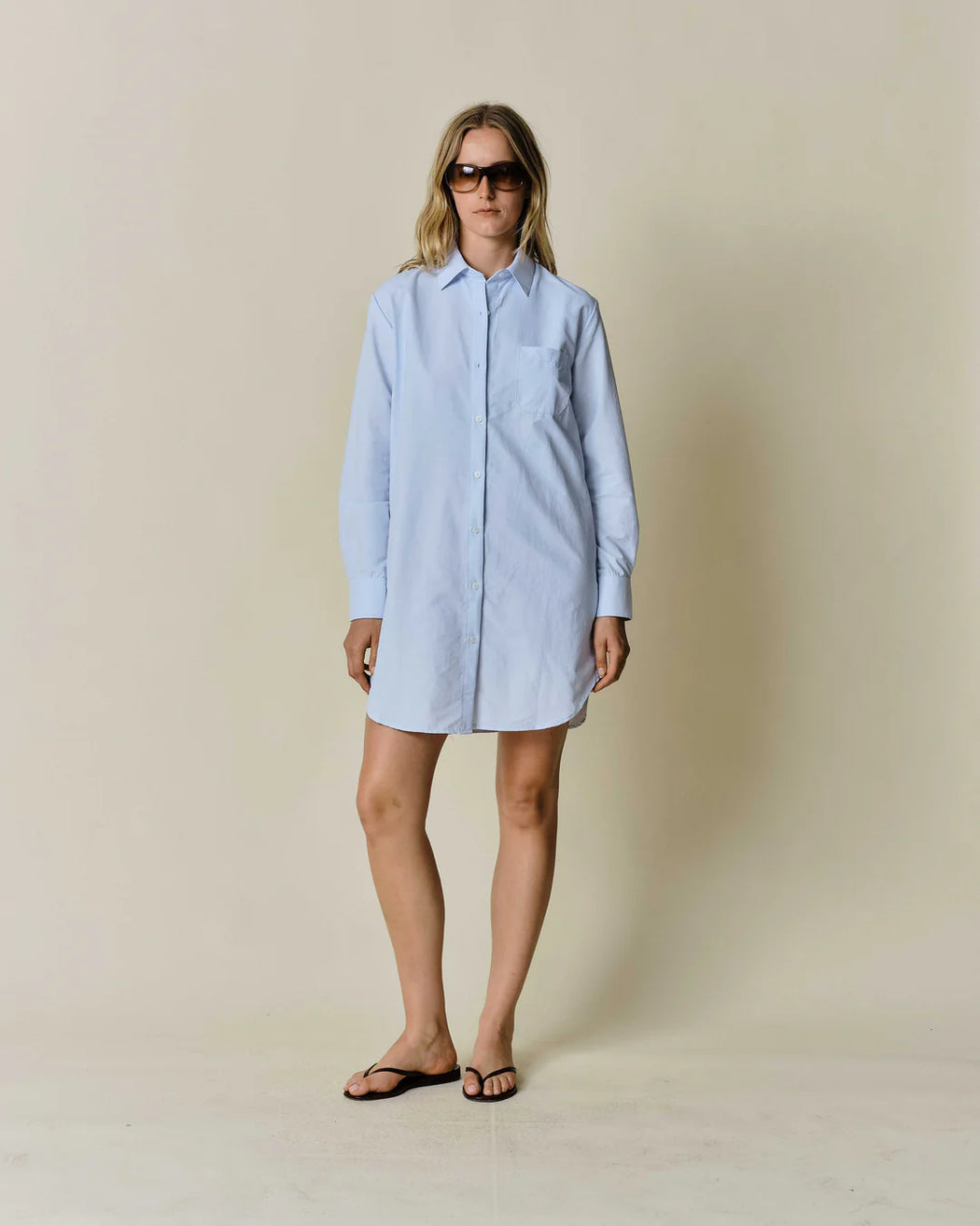 Long Sleeve Button Up Dress | Sky Blue