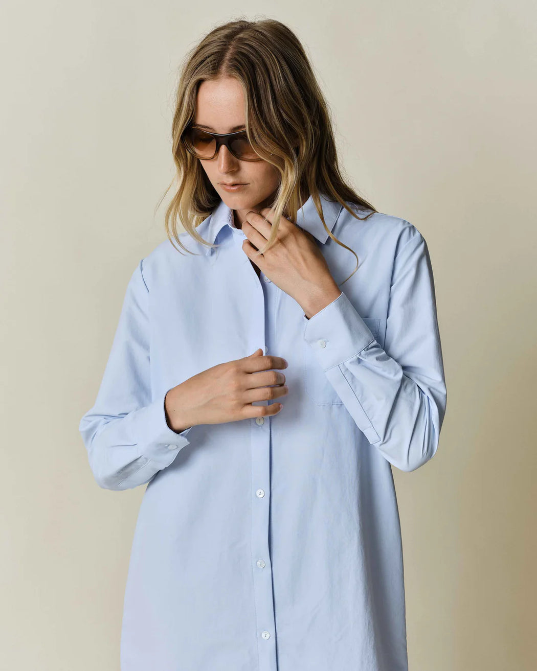 Long Sleeve Button Up Dress | Sky Blue