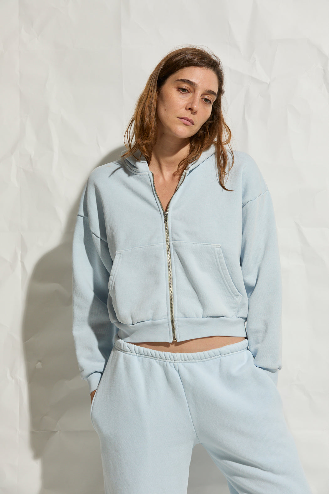 Rosie Cropped Zip-Up Hoodie | Ice Blue