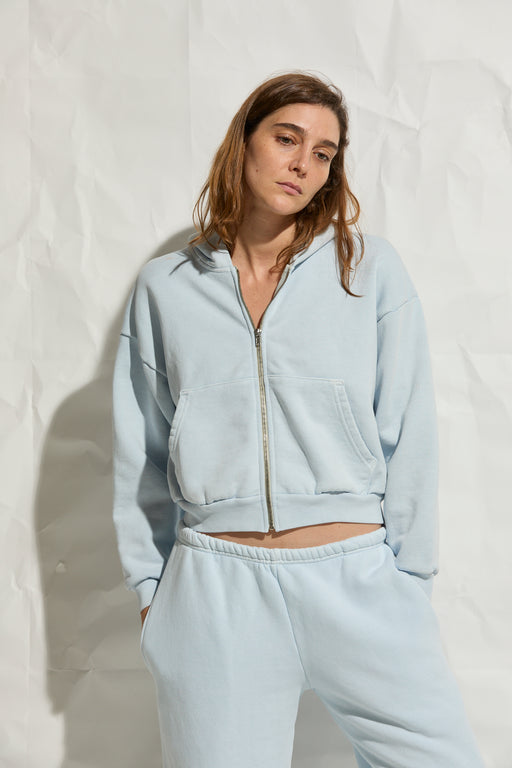 Rosie Cropped Zip-Up Hoodie | Ice Blue