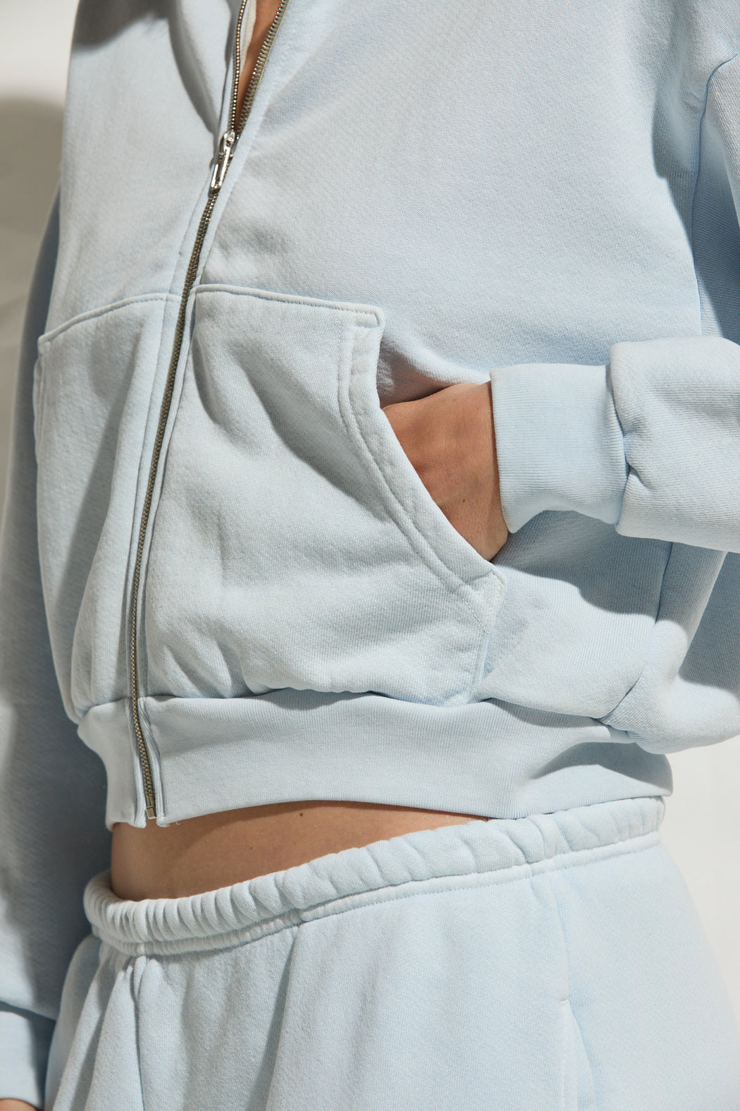 Rosie Cropped Zip-Up Hoodie | Ice Blue