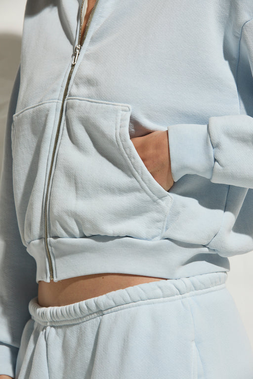 Rosie Cropped Zip-Up Hoodie | Ice Blue