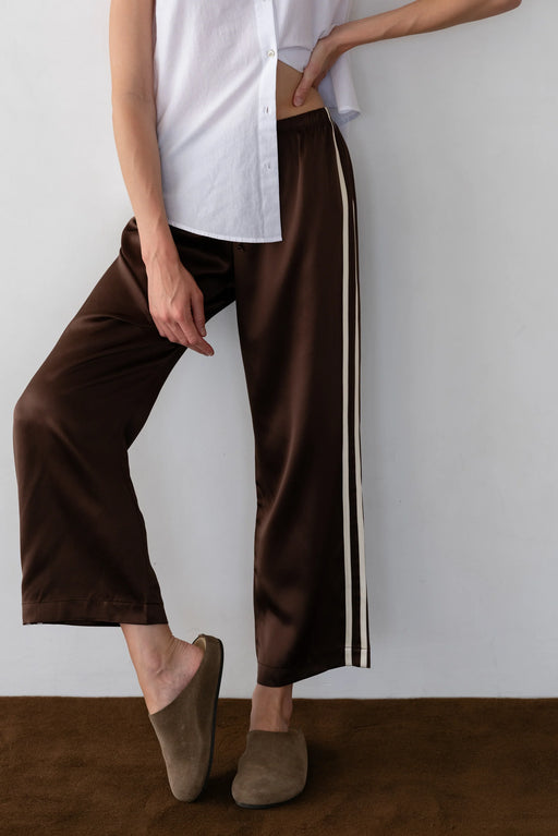 The Silk Stripe Crop Pant | Espresso