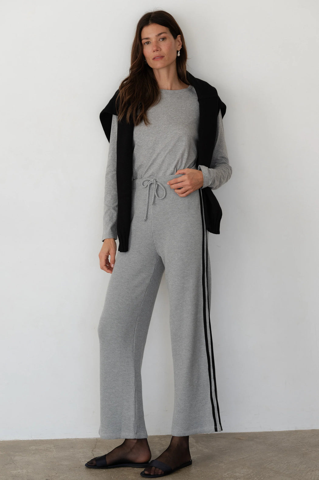 Thermal Crop Stripe Pant | Heather Grey