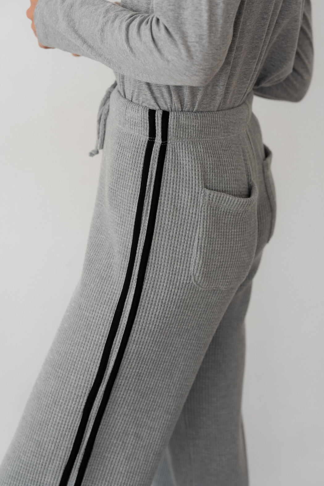 Thermal Crop Stripe Pant | Heather Grey