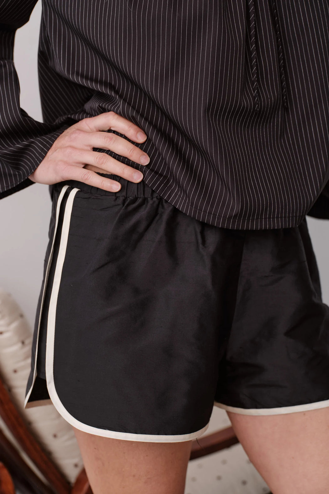 The Taffeta Racer Stripe Short | Jet