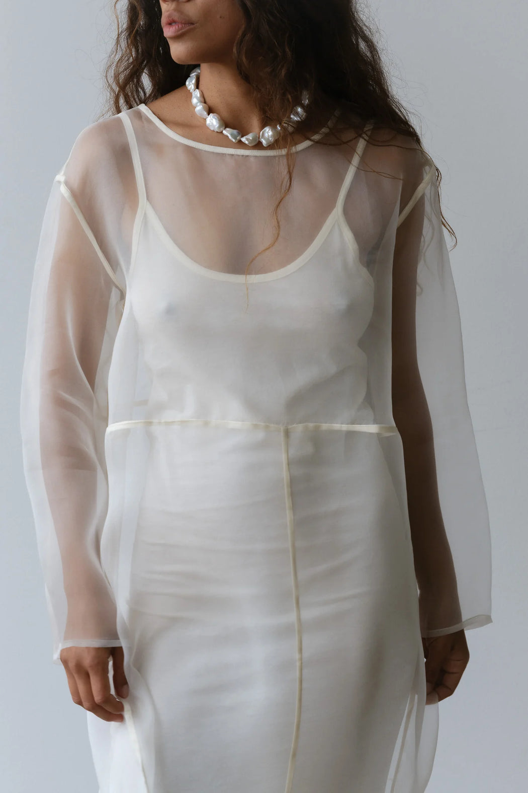 Organza Long Sleeve Dress l Cream