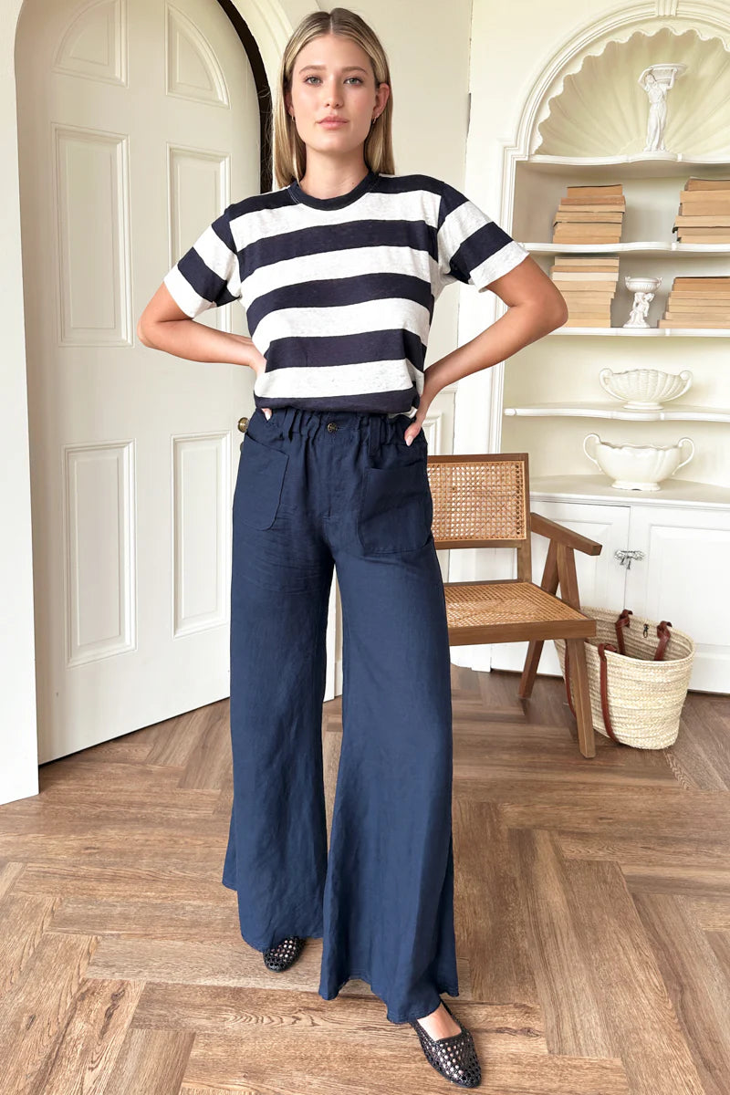 Essential Short Sleeve Crew | Wide Navy Stripe