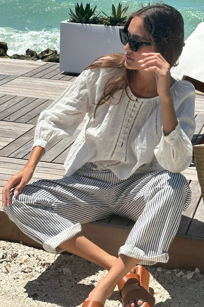 Family Cargo Pant | Indigo Stripe Organic