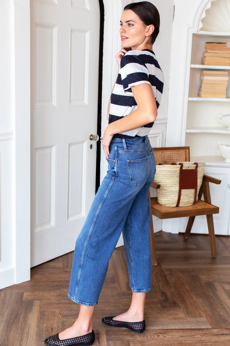 Essential Short Sleeve Crew | Wide Navy Stripe