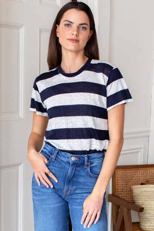 Essential Short Sleeve Crew | Wide Navy Stripe