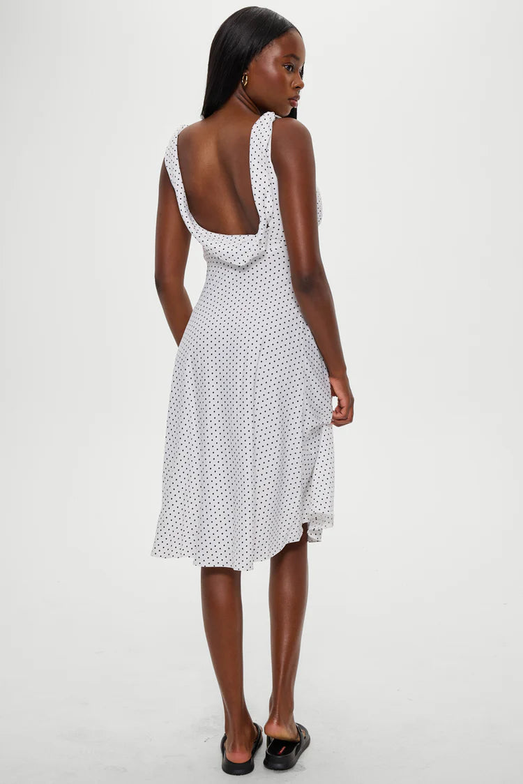 Aurora Satin Midi Dress | White Polka Dot