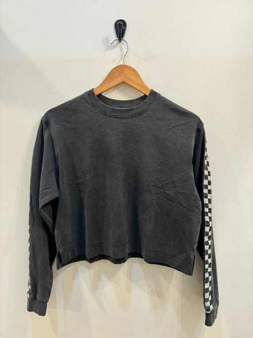 Gents Crop Long Sleeve Tee l Checkerboard Washed Black