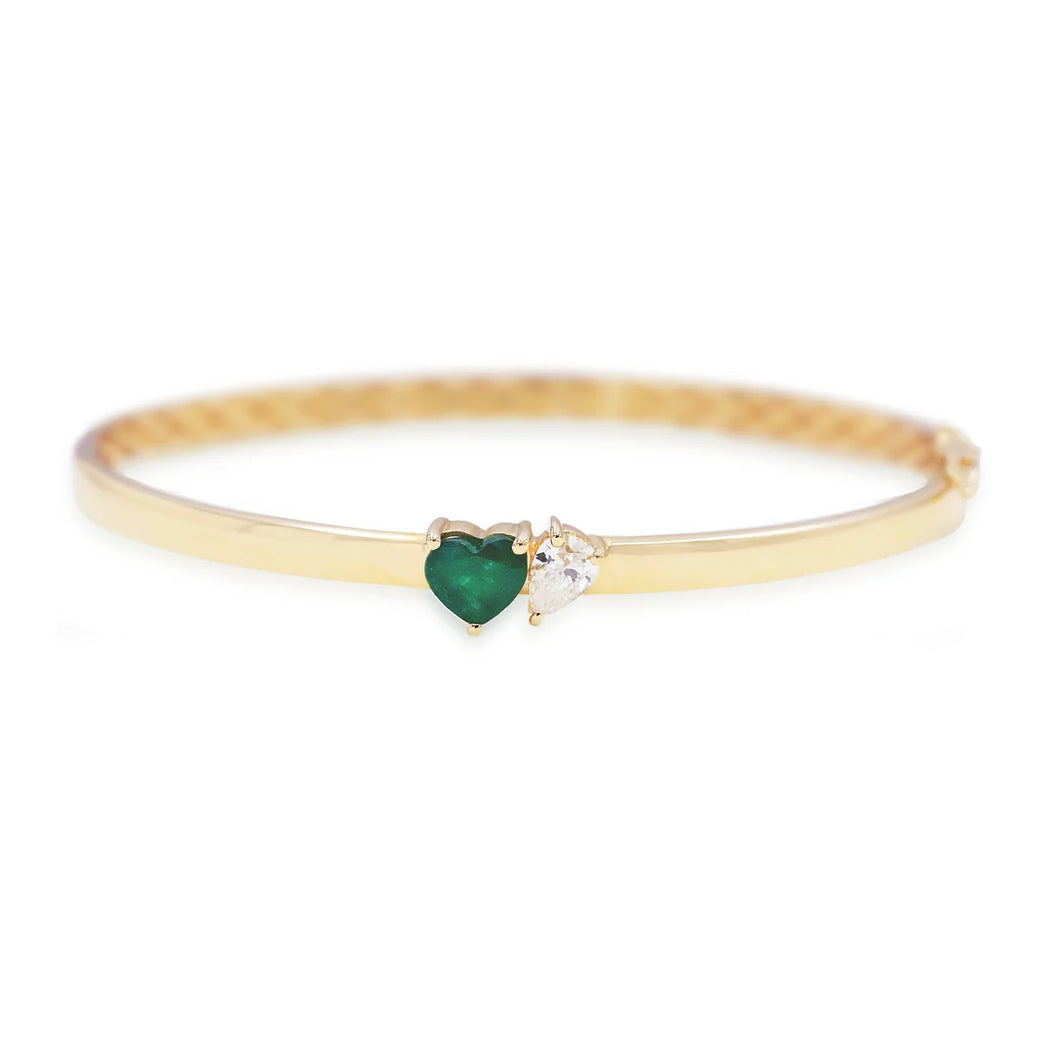 Heart Emerald & Pear Diamond Bangle