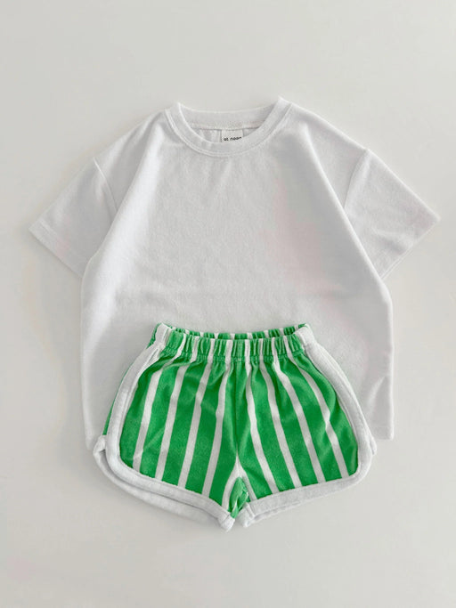 Green Kids Terry Cloth Stripe Shorts
