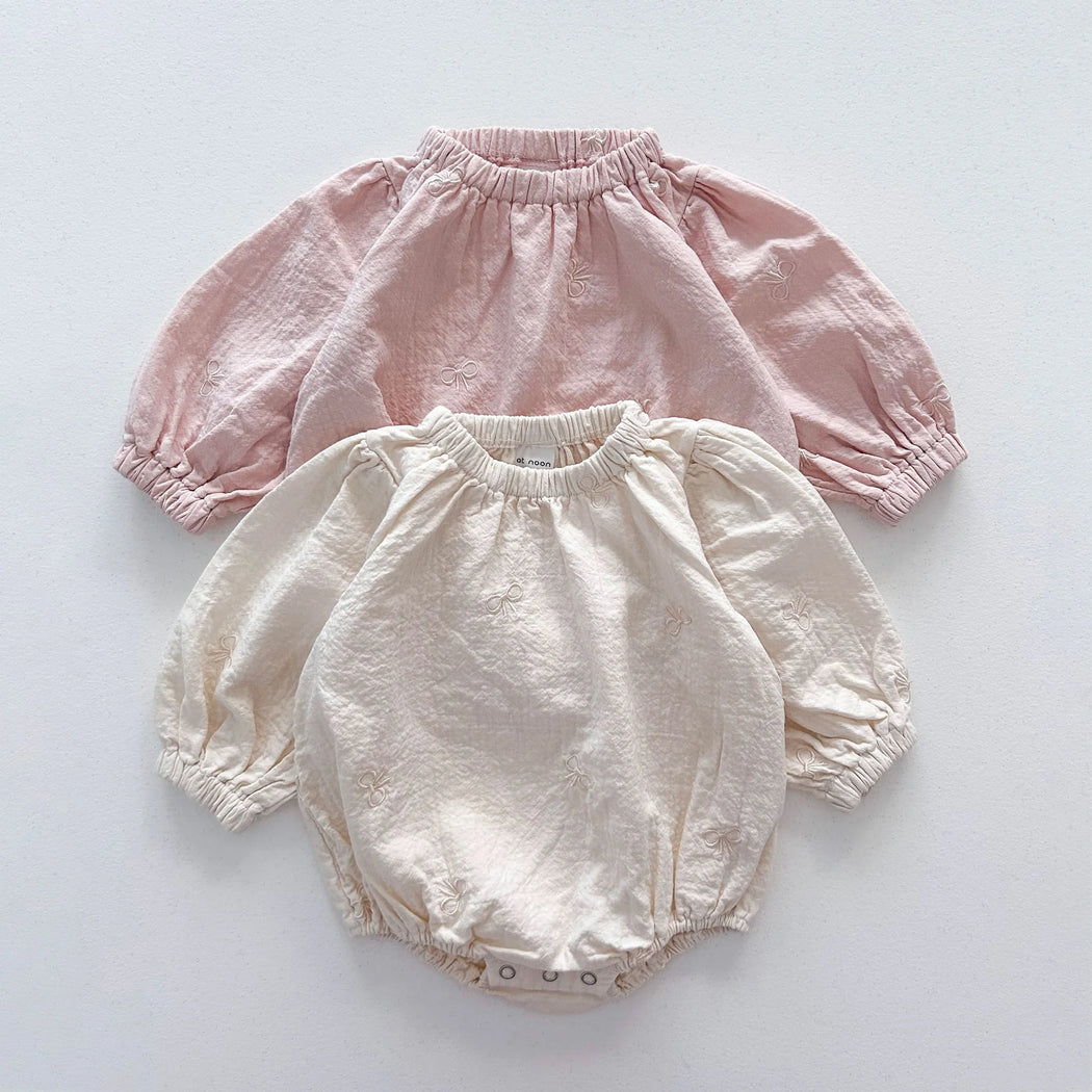 Ivory Baby Bow Gauze Cotton Romper