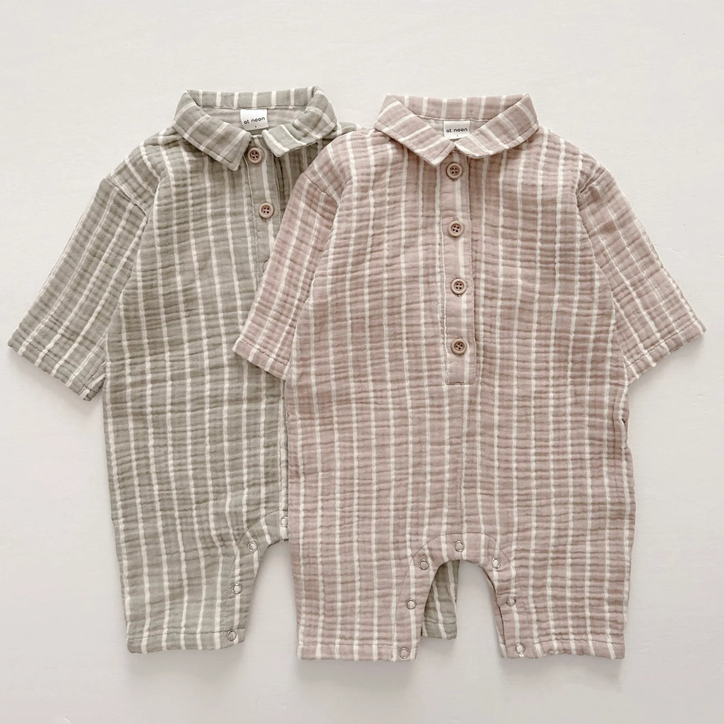 Olive Baby Cotton Stripe Jumpsuit