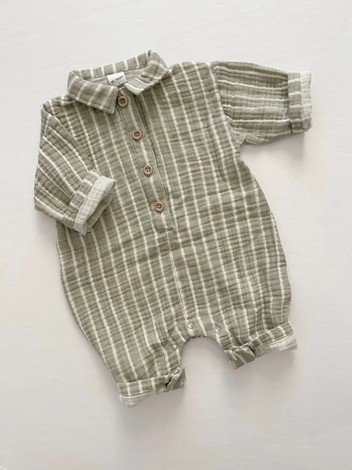 Olive Baby Cotton Stripe Jumpsuit