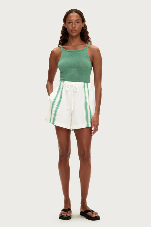 Cotton Linen Shorts | Green Stripe