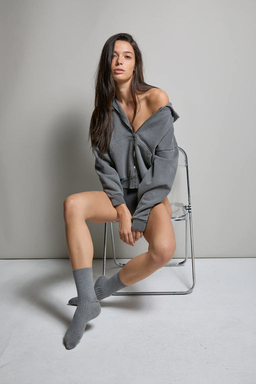 Rosie Cropped Zip-Up Hoodie | Vintage Black