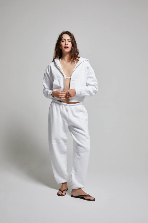 Rosie Cropped Zip-Up Hoodie | White