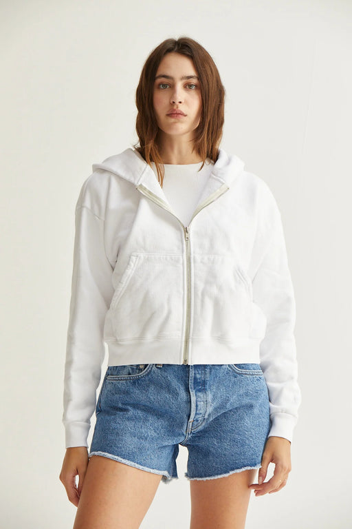 Rosie Cropped Zip-Up Hoodie | White