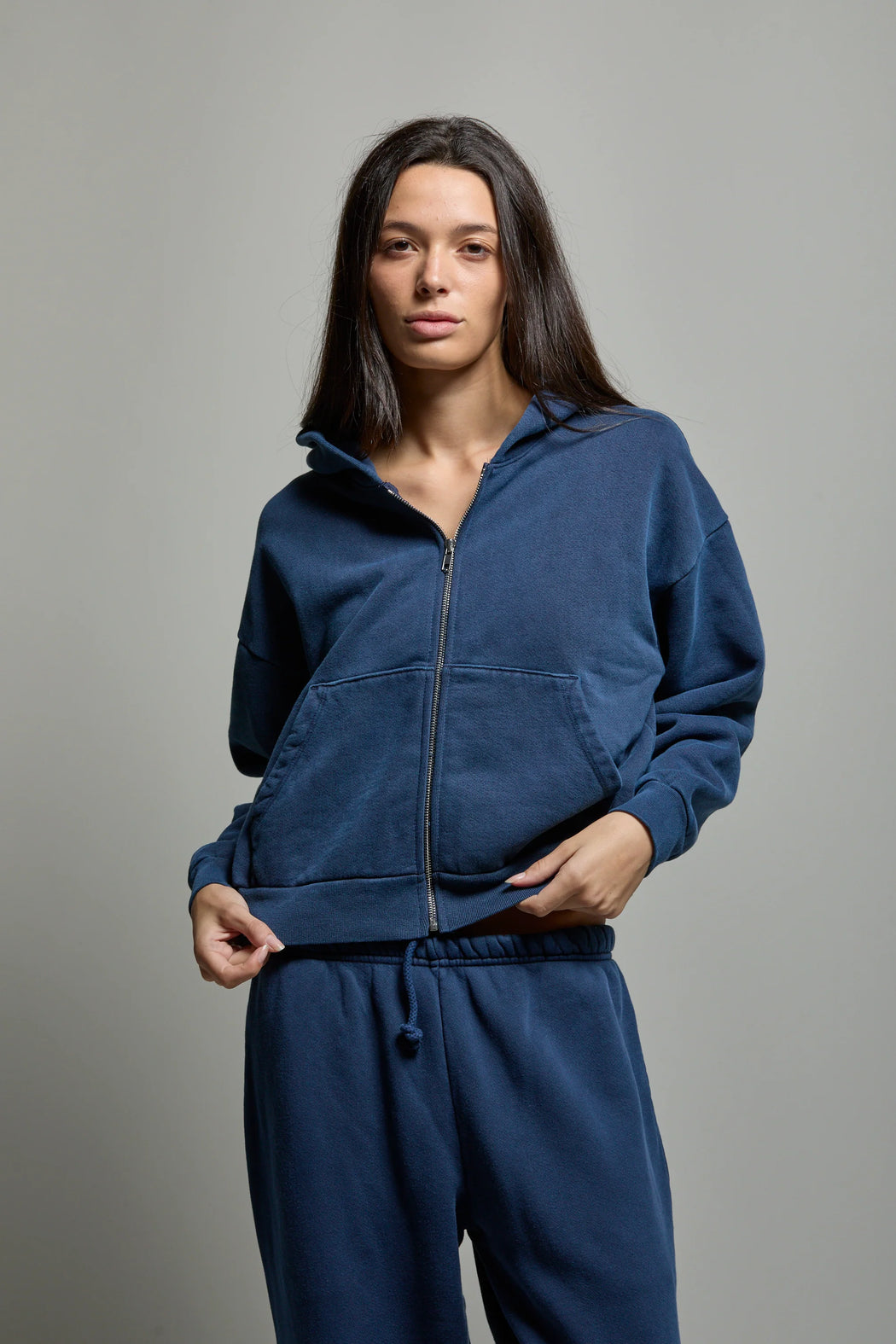 Rosie Cropped Zip-Up Hoodie | Cadet