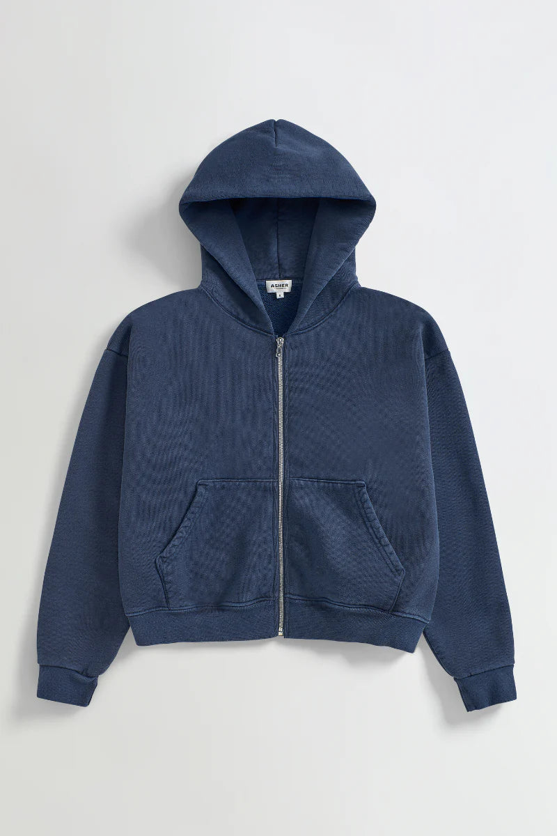 Rosie Cropped Zip-Up Hoodie | Cadet