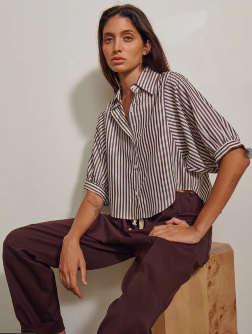 Claude Crop Shirt | Porto Stripe Brown