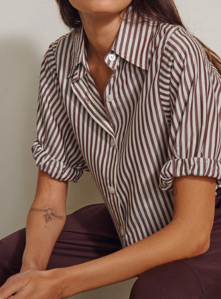 Claude Crop Shirt | Porto Stripe Brown