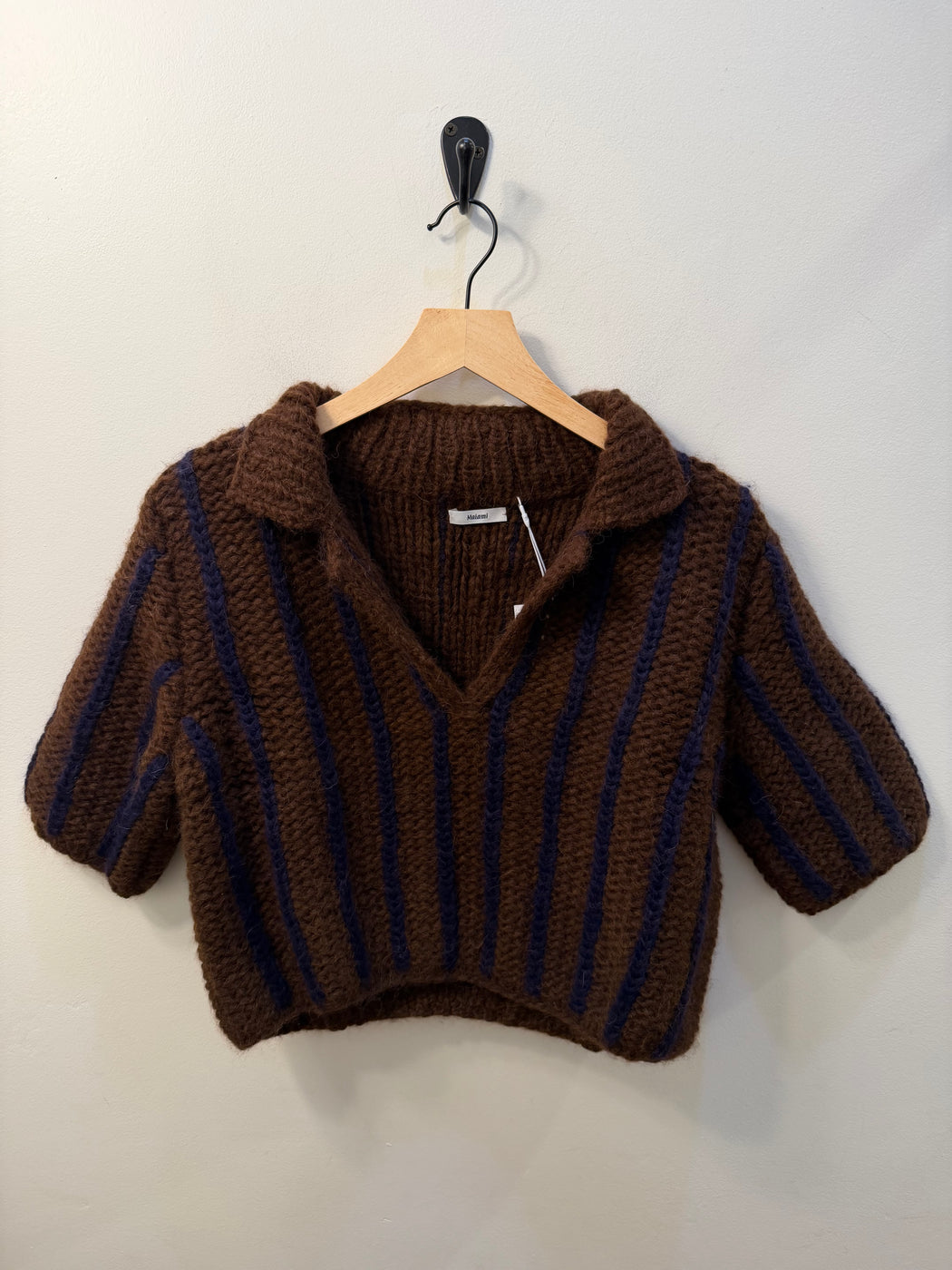 Chunky Alpaca Polo Shirt Vertical Stripes | Kingfisher