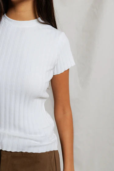 Suri Rib Cap Sleeve Tee | White