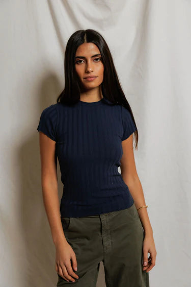 Suri Rib Cap Sleeve Tee | Navy