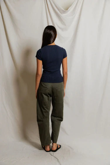 Suri Rib Cap Sleeve Tee | Navy