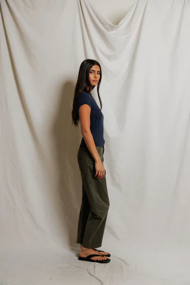 Suri Rib Cap Sleeve Tee | Navy