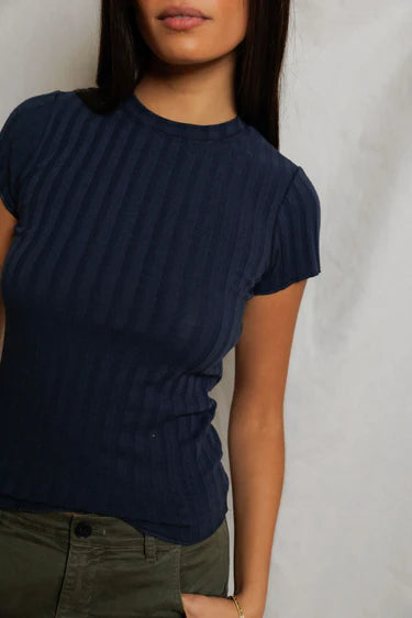 Suri Rib Cap Sleeve Tee | Navy