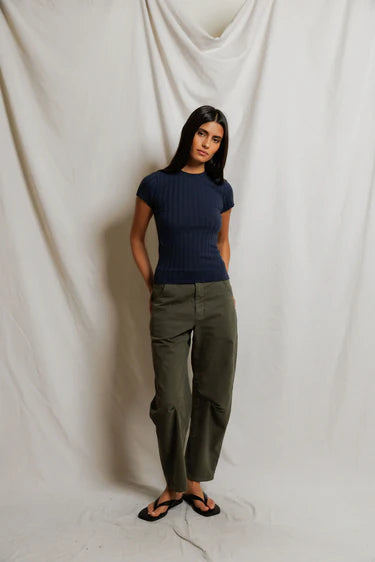 Suri Rib Cap Sleeve Tee | Navy