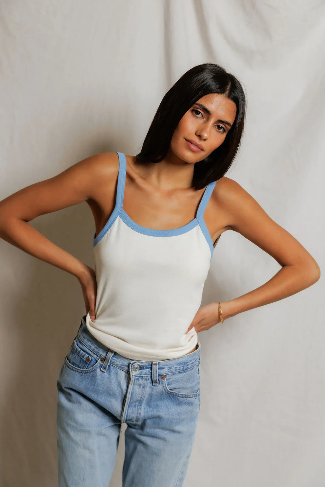 Cherry Jersey Tank | Ivory / Pacific Blue