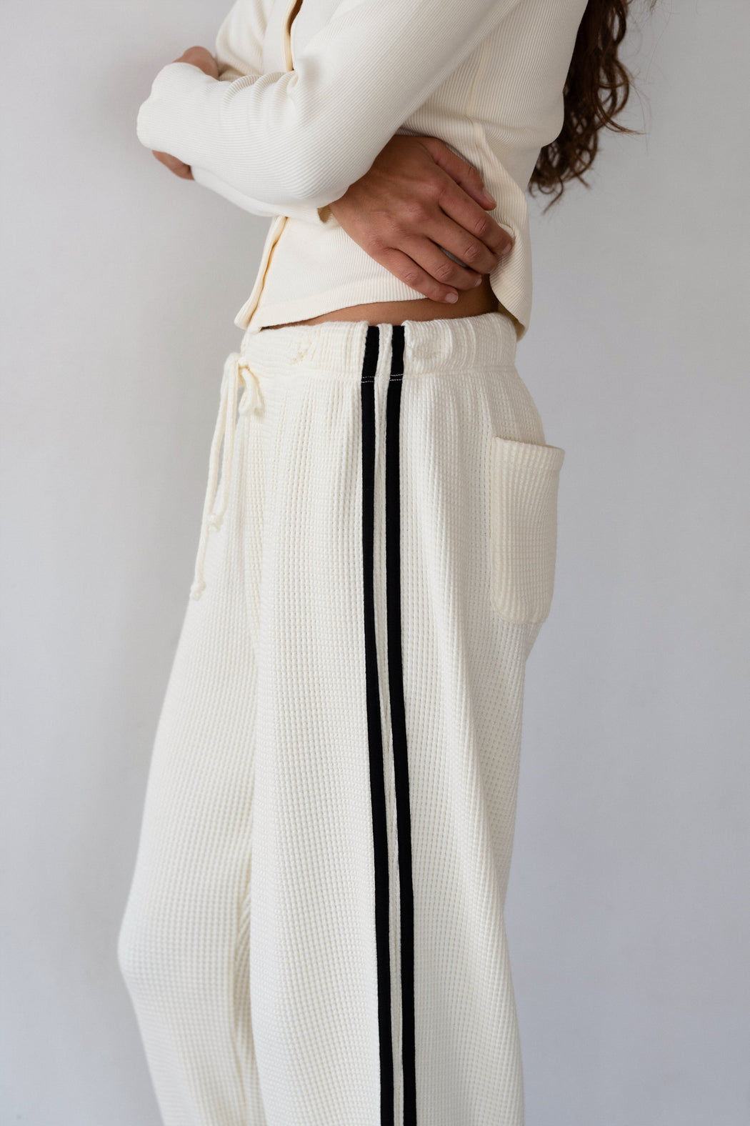 Thermal Crop Stripe Pant | Cream