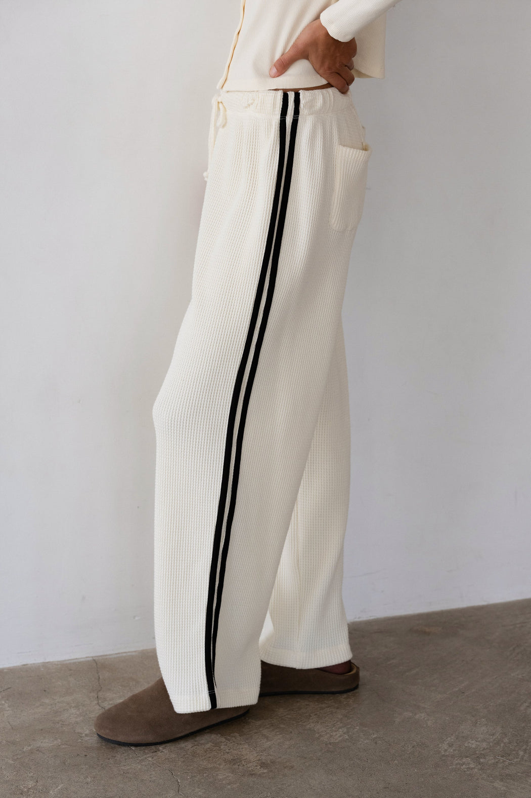 Thermal Crop Stripe Pant | Cream