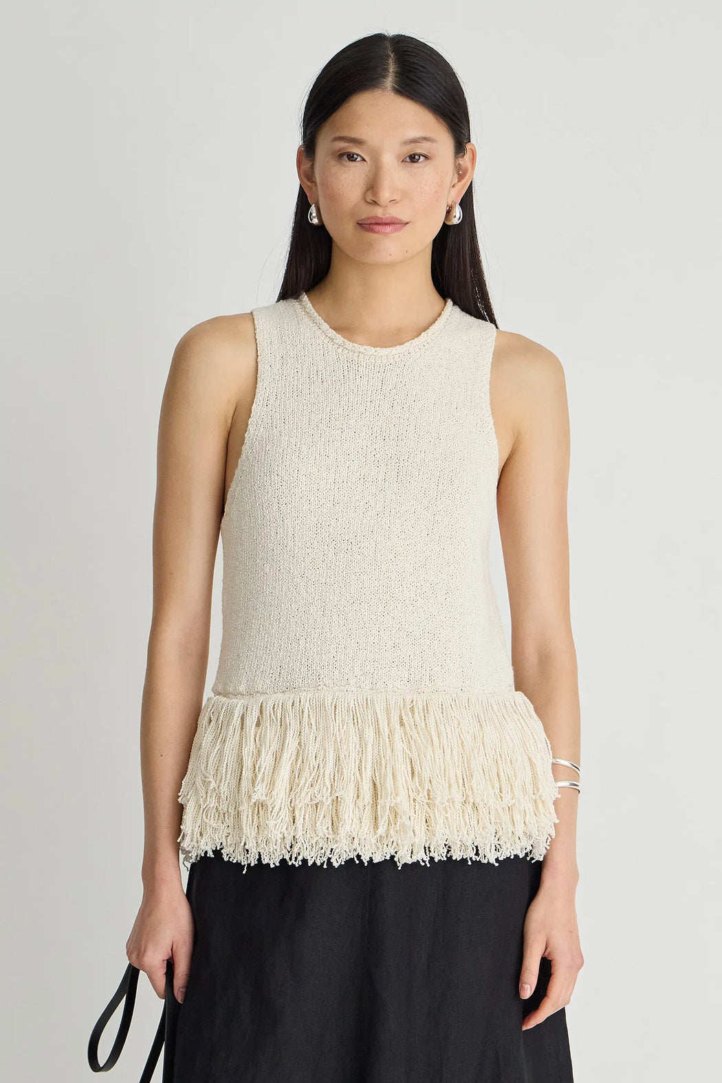 Maeve Knit Fringe Tank | Ivory