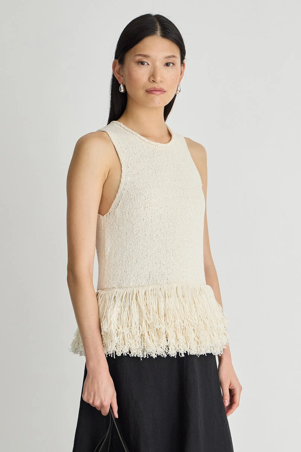 Maeve Knit Fringe Tank | Ivory